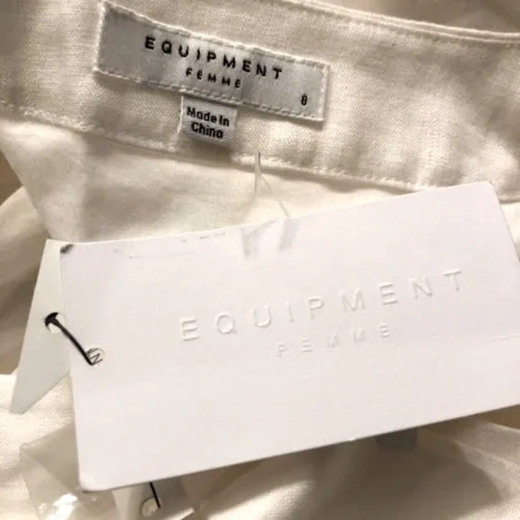 NWT EQUIPMENT Nauman White Linen Wrap Short Sleeve Midi Dress SZ 8